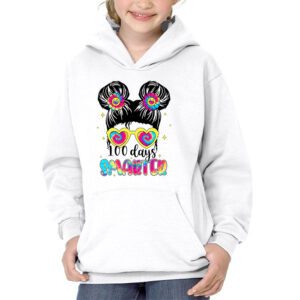 100 Days Smarter Girls Messy Bun Hair 100th Day Of School Hoodie 3 3