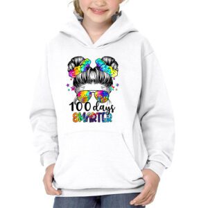 100 Days Smarter Girls Messy Bun Hair 100th Day Of School Hoodie 3