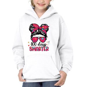 100 Days Smarter Girls Messy Bun Hair 100th Day Of School Hoodie 3 4