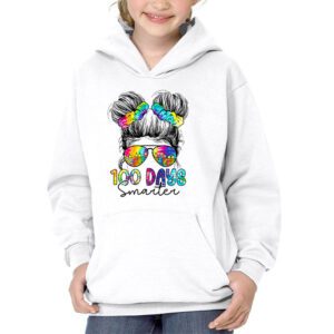 100 Days Smarter Girls Messy Bun Hair 100th Day Of School Hoodie 3 7