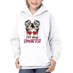100 Days Smarter Girls Messy Bun Hair 100th Day Of School Hoodie 3 8
