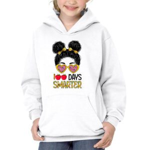 100 Days Smarter Girls Messy Bun Hair 100th Day Of School Hoodie 3 9