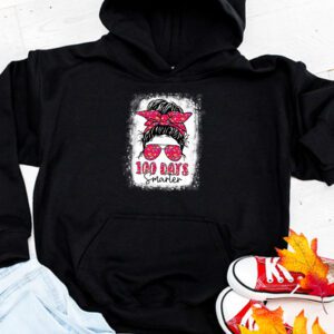 100 Days Smarter Girls Messy Bun Hair 100th Day Of School Hoodie
