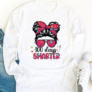 100 Days Smarter Girls Messy Bun Hair 100th Day Of School Longsleeve Tee 1 4