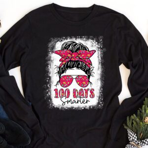 100 Days Smarter Girls Messy Bun Hair 100th Day Of School Longsleeve Tee 1 5