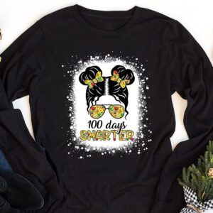100 Days Smarter Girls Messy Bun Hair 100th Day Of School Longsleeve Tee 1 6
