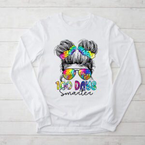 100 Days Smarter Girls Messy Bun Hair 100th Day Of School Longsleeve Tee