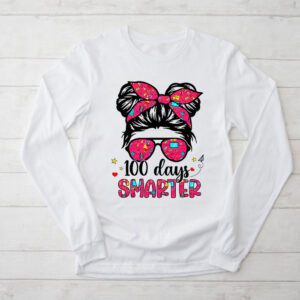 100 Days Smarter Girls Messy Bun Hair 100th Day Of School Longsleeve Tee 2 4