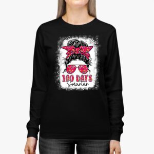 100 Days Smarter Girls Messy Bun Hair 100th Day Of School Longsleeve Tee 2 5