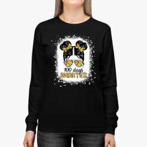 100 Days Smarter Girls Messy Bun Hair 100th Day Of School Longsleeve Tee 2 6