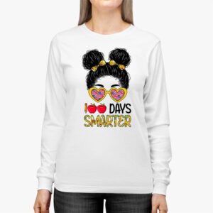 100 Days Smarter Girls Messy Bun Hair 100th Day Of School Longsleeve Tee 2 9