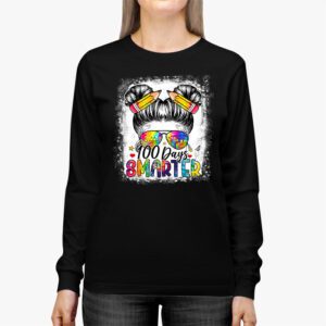 100 Days Smarter Girls Messy Bun Hair 100th Day Of School Longsleeve Tee 3 2