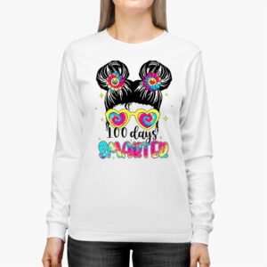 100 Days Smarter Girls Messy Bun Hair 100th Day Of School Longsleeve Tee 3 3