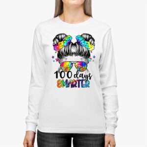 100 Days Smarter Girls Messy Bun Hair 100th Day Of School Longsleeve Tee 3