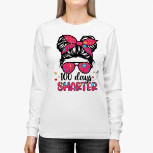 100 Days Smarter Girls Messy Bun Hair 100th Day Of School Longsleeve Tee 3 4