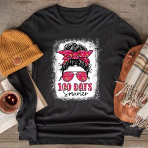 100 Days Smarter Girls Messy Bun Hair 100th Day Of School Longsleeve Tee