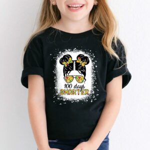 100 Days Smarter Girls Messy Bun Hair 100th Day Of School T Shirt 1 1
