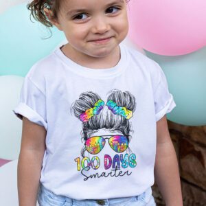 100 Days Smarter Girls Messy Bun Hair 100th Day Of School T Shirt 1 2