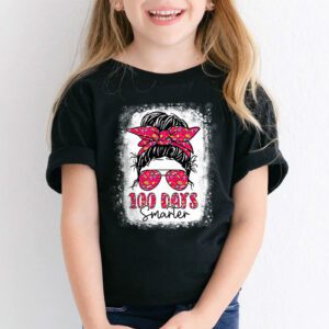 100 Days Smarter Girls Messy Bun Hair 100th Day Of School T Shirt 1