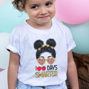 100 Days Smarter Girls Messy Bun Hair 100th Day Of School T Shirt 1 4