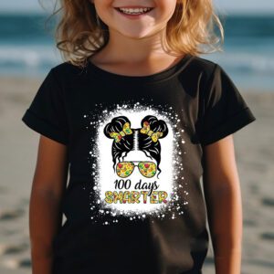 100 Days Smarter Girls Messy Bun Hair 100th Day Of School T Shirt 2 1