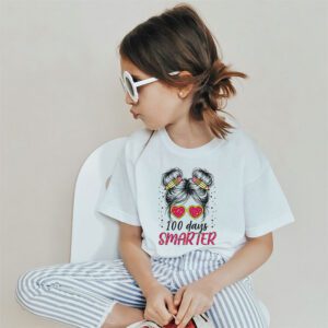 100 Days Smarter Girls Messy Bun Hair 100th Day Of School T Shirt 2 3