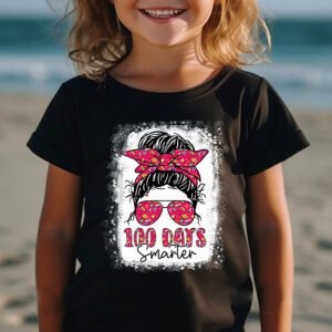 100 Days Smarter Girls Messy Bun Hair 100th Day Of School T Shirt 2