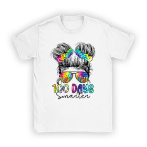 100 Days Smarter Girls Messy Bun Hair 100th Day Of School T-Shirt