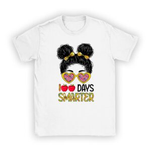 100 Days Smarter Girls Messy Bun Hair 100th Day Of School T-Shirt
