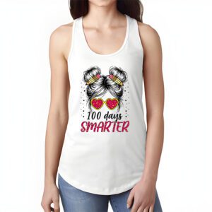 100 Days Smarter Girls Messy Bun Hair 100th Day Of School Tank Top 1 3