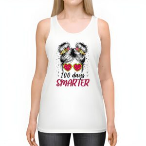 100 Days Smarter Girls Messy Bun Hair 100th Day Of School Tank Top 2 3