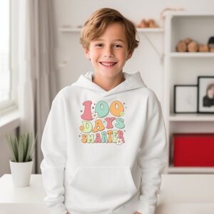 100 Days Smarter Happy 100th Day Of School Groovy Boy Girl Hoodie 3