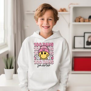 100 Days Smarter Happy 100th Day Of School Groovy Boy Girl Hoodie 3 5