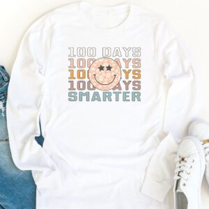 100 Days Smarter Happy 100th Day Of School Groovy Boy Girl Longsleeve Tee 1 1