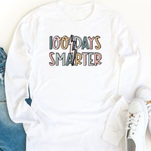 100 Days Smarter Happy 100th Day Of School Groovy Boy Girl Longsleeve Tee 1 2