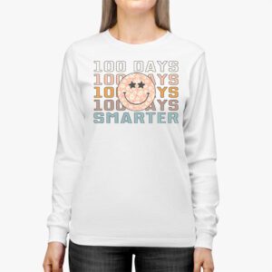 100 Days Smarter Happy 100th Day Of School Groovy Boy Girl Longsleeve Tee 2 1