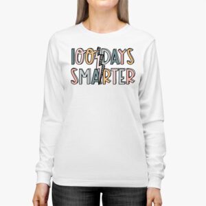 100 Days Smarter Happy 100th Day Of School Groovy Boy Girl Longsleeve Tee 2 2