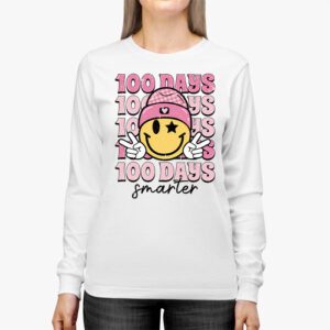 100 Days Smarter Happy 100th Day Of School Groovy Boy Girl Longsleeve Tee 2 5