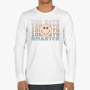 100 Days Smarter Happy 100th Day Of School Groovy Boy Girl Longsleeve Tee 3 1