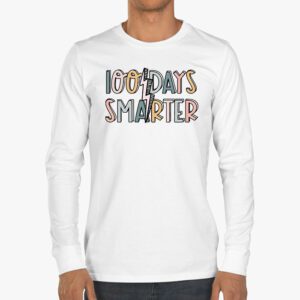 100 Days Smarter Happy 100th Day Of School Groovy Boy Girl Longsleeve Tee 3 2