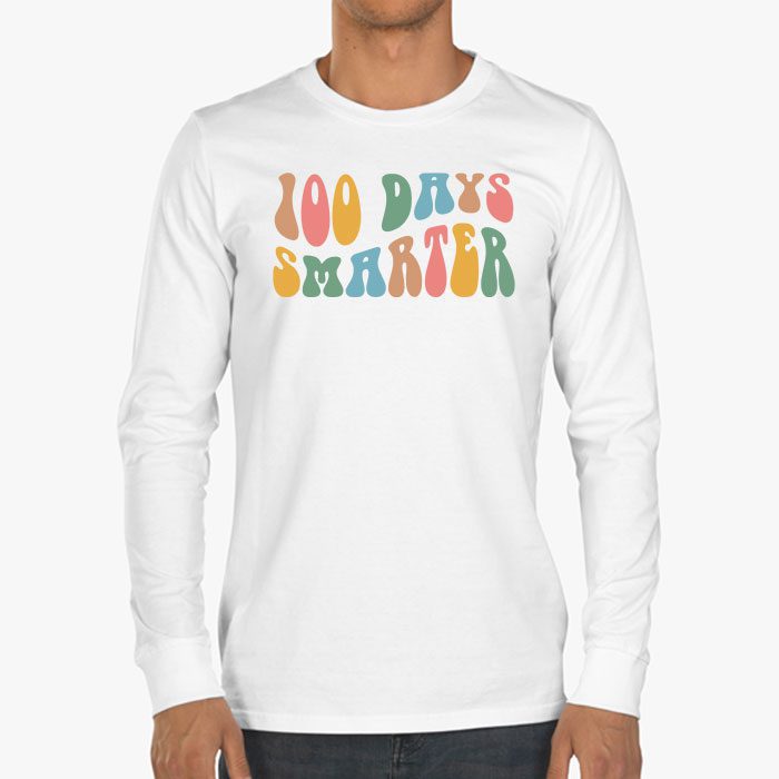 100 Days Smarter Happy 100th Day Of School Groovy Boy Girl Longsleeve Tee 3 3