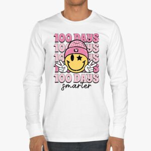 100 Days Smarter Happy 100th Day Of School Groovy Boy Girl Longsleeve Tee 3 5