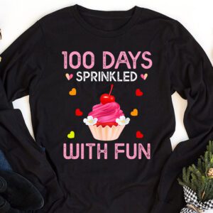 100 Days Sprinkled With Fun Cupcake 100th Day Of School Girl Longsleeve Tee 1