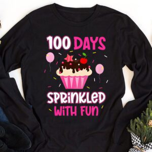 100 Days Sprinkled With Fun Cupcake 100th Day Of School Girl Longsleeve Tee 1 8