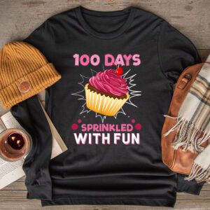 100 Days Sprinkled With Fun Cupcake 100th Day Of School Girl Longsleeve Tee 2 1