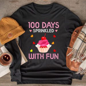 100 Days Sprinkled With Fun Cupcake 100th Day Of School Girl Longsleeve Tee 2