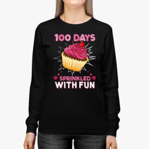 100 Days Sprinkled With Fun Cupcake 100th Day Of School Girl Longsleeve Tee 3 1