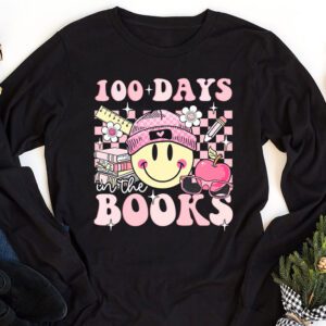 100 Days in the Books Reading Teacher 100th Day of School Longsleeve Tee 1 1