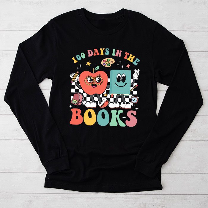 100-Days-in-the-Books-Reading-Teacher-100th-Day-of-School-Longsleeve-Tee 100 Days in the Books Reading Teacher 100th Day of School Longsleeve Tee