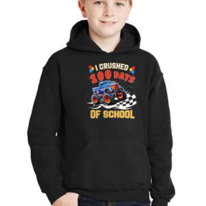 100 Days of School Monster Truck 100th Day of School Boys Hoodie 3 14